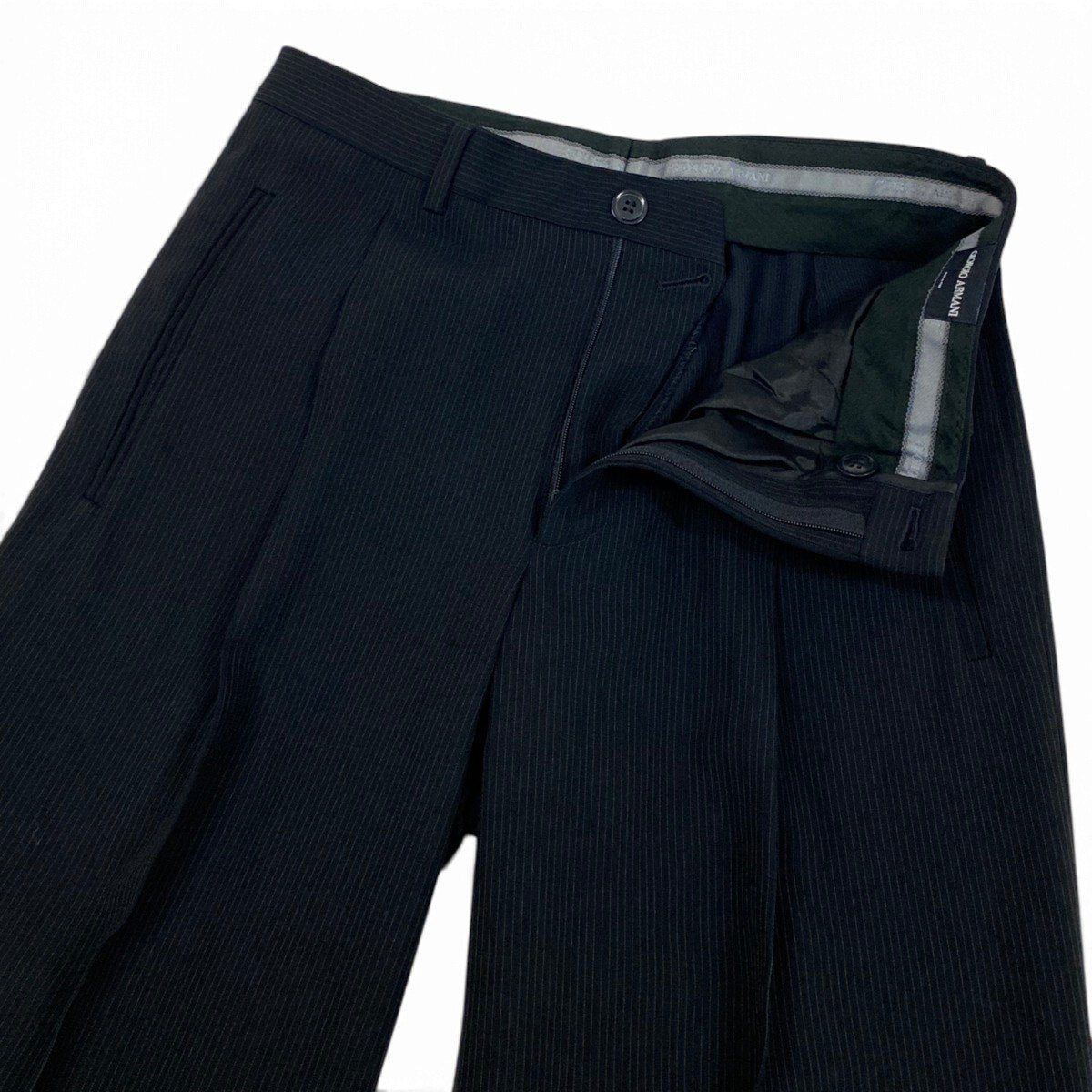 56j6 GIORGIO ARMANI ジョルジオアルマーニ BORGO21 ストライプ ダブル スーツ セットアップ サイズ48 ブラック フォーマルt18r