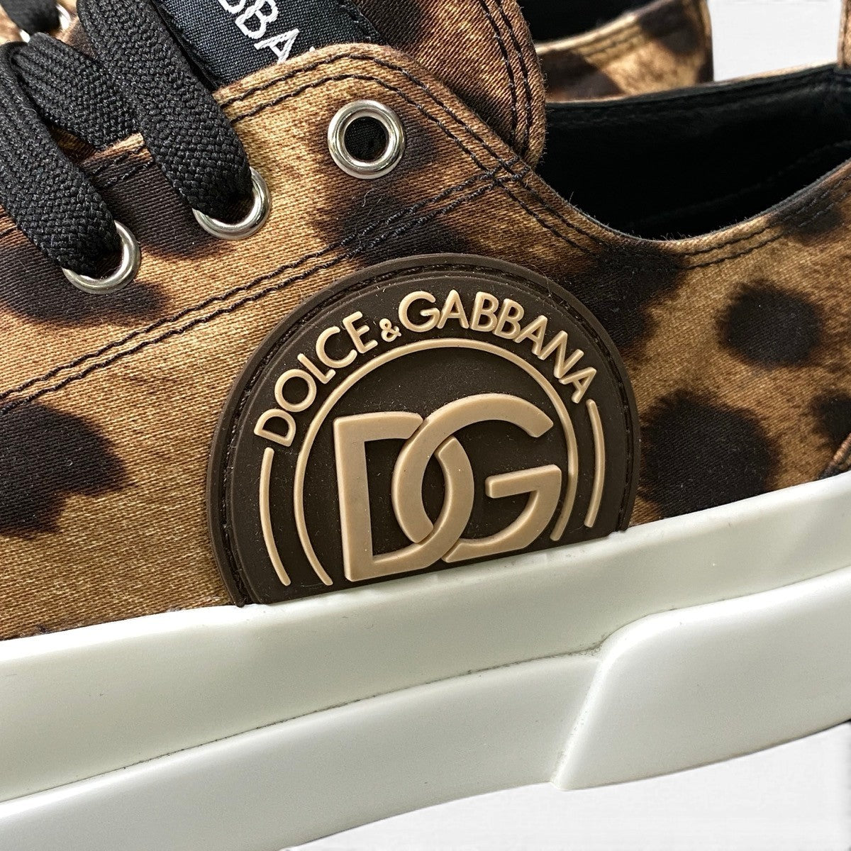 f24 DOLCE&GABBANA ポルトフィーノ ローカットスニーカー DGロゴ レオパード柄 AO743 8サイズ ブラウン系 キャンバス メンズ 男性用o07t
