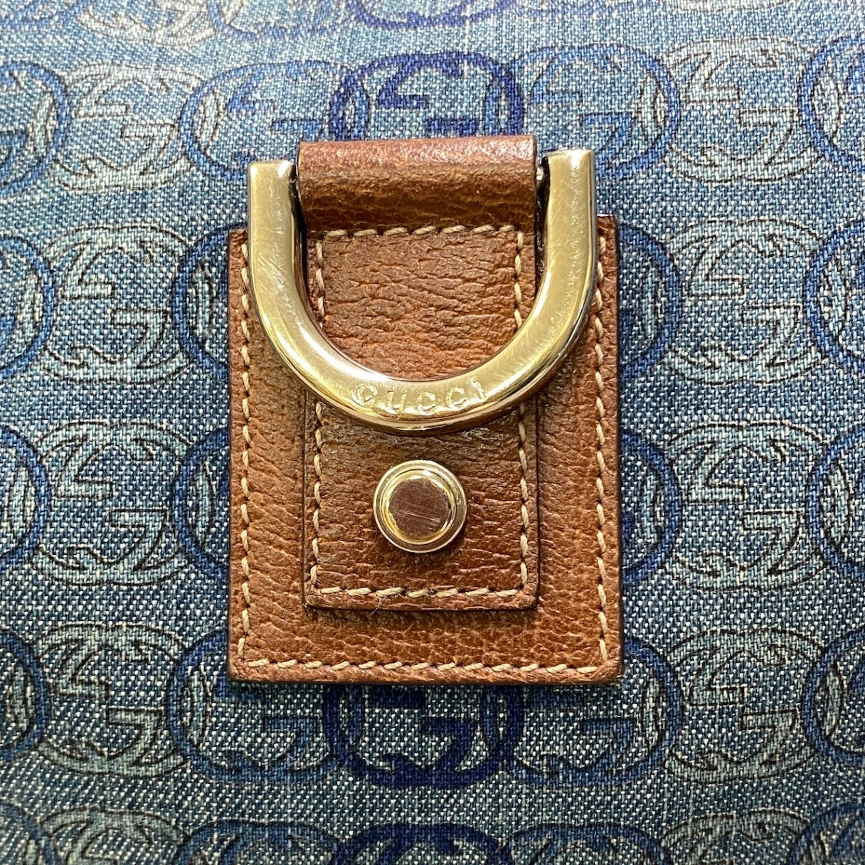 h29 GUCCI アビーデニム ショルダーバッグ インディゴ ブラウン レディース 女性用ta1