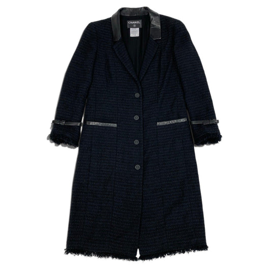 i22 CHANEL シャネル 04A レザー使い ツイードコート 04A Leather Trimmed Tweed Coat P23818 40 ブラックt18r