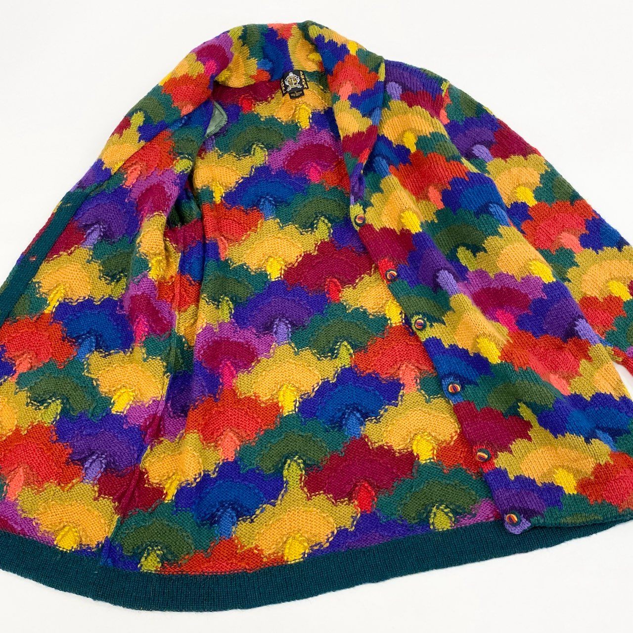 39d28 ROYAL ALPACA ロイヤルアルパカ ハンドニット ニットカーディガン ニットコート サイズL マルチカラー アルパカ100％ ペルー製 レディース