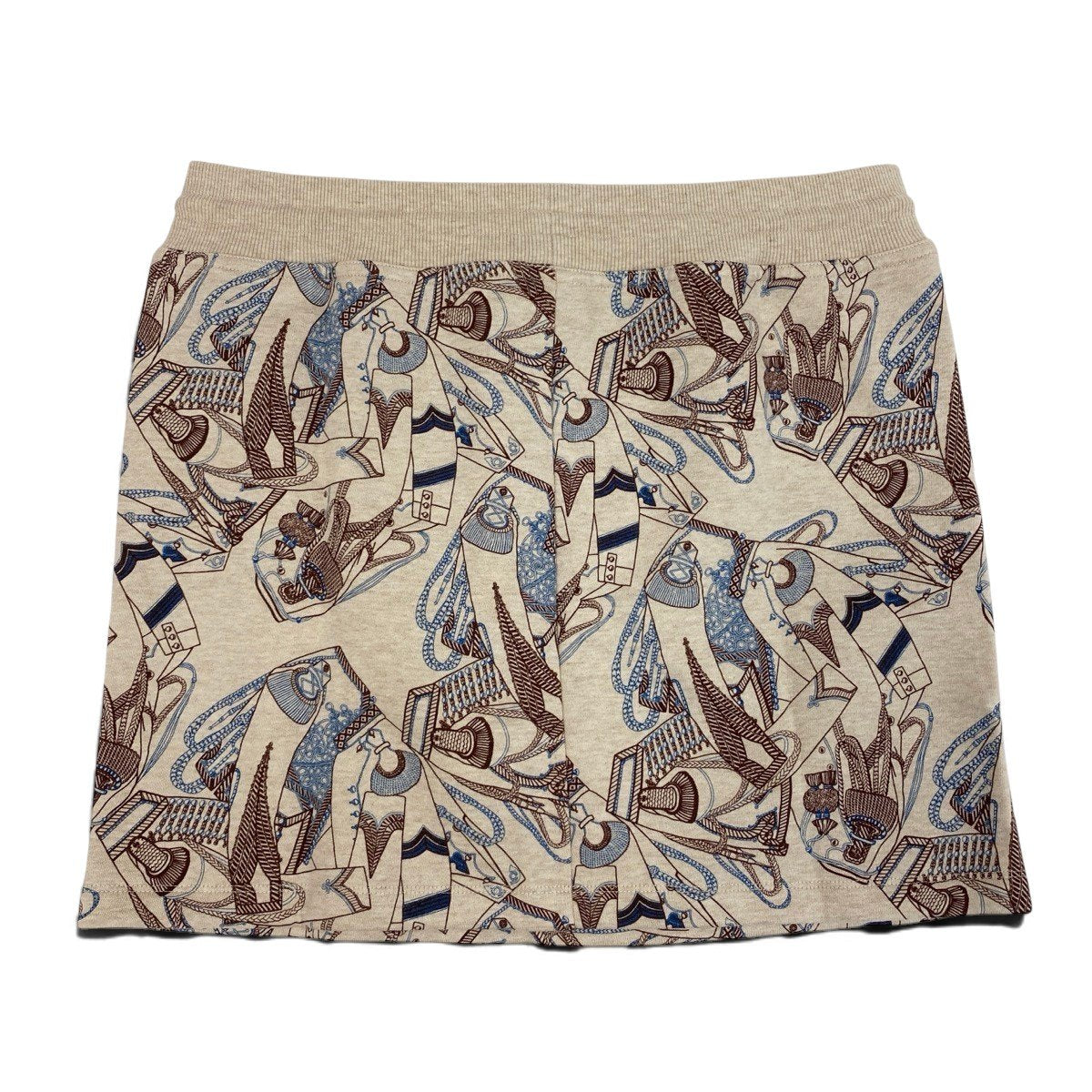 Eh11 【極美品】HERMES Zouares et Dragons ミニスカート 総柄 38サイズ ベージュ レディース 女性用k02i