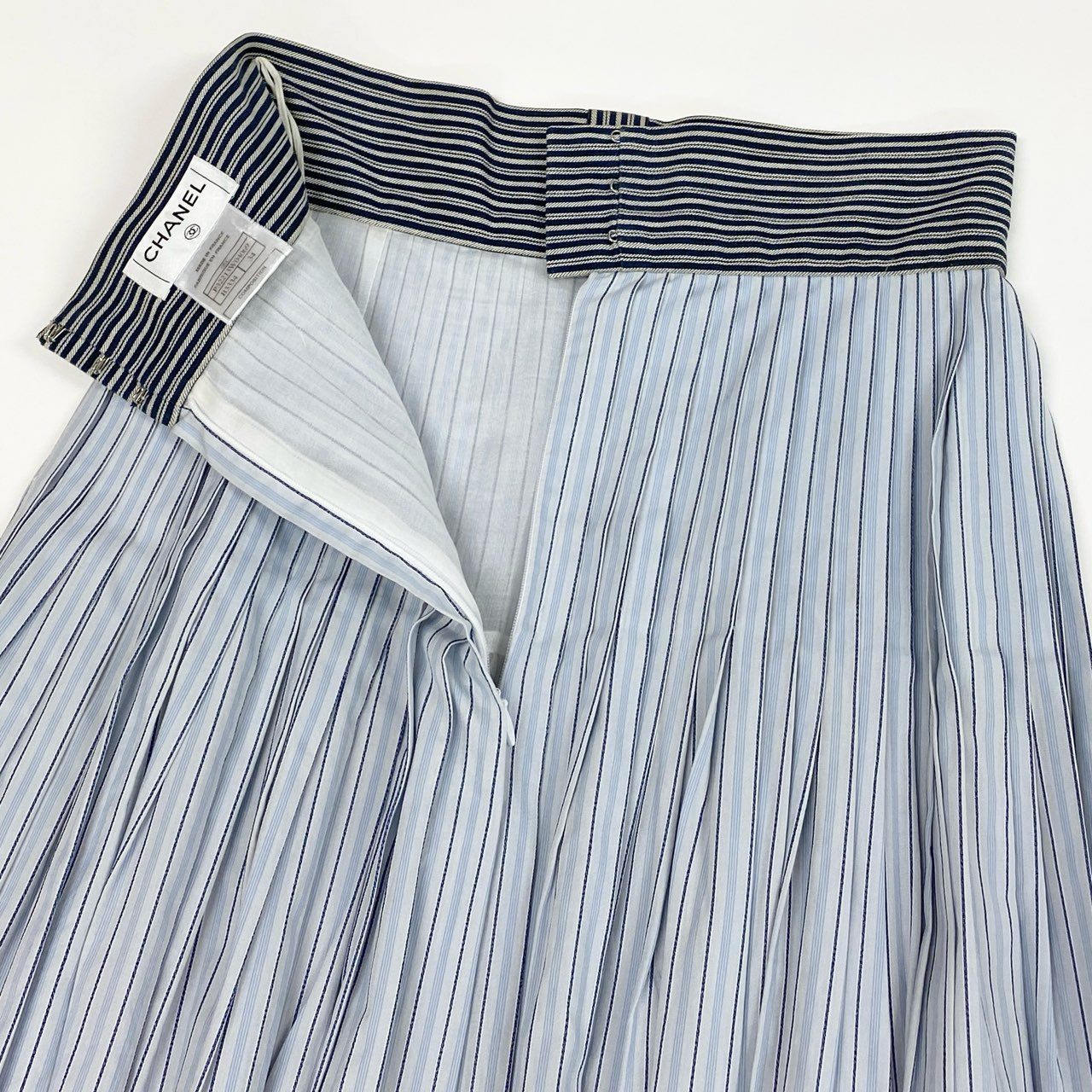 Cb9 《美品》 CHANEL シャネル 2008 クルーズライン タックプリーツスカート フレアスカート P32213 34 ブルー コットン レディースta1