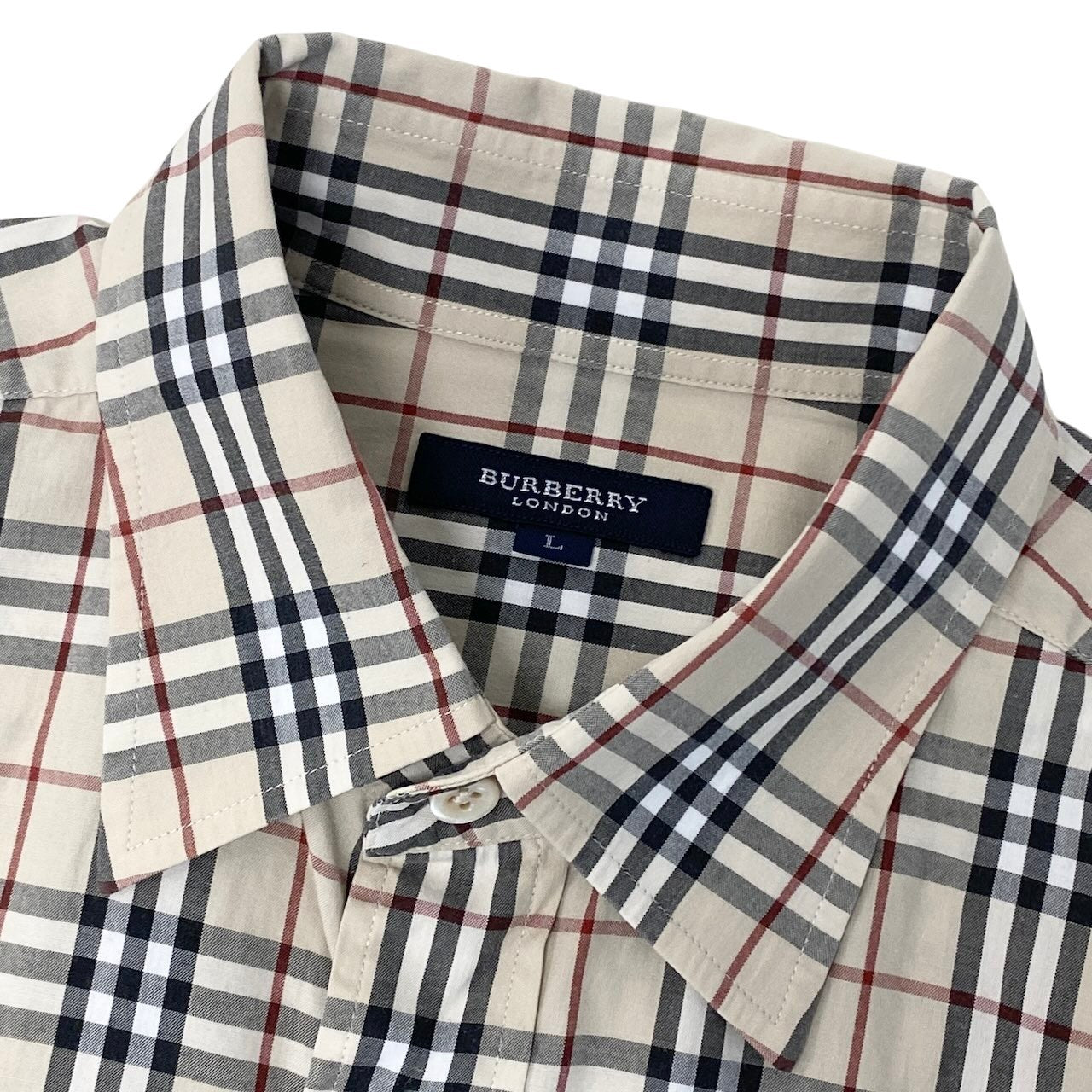 Ig6 BURBERRY LONDON 半袖シャツ チェックシャツ ノバチェック Lサイズ ベージュ系 コットン100％ メンズ 男性用ta2