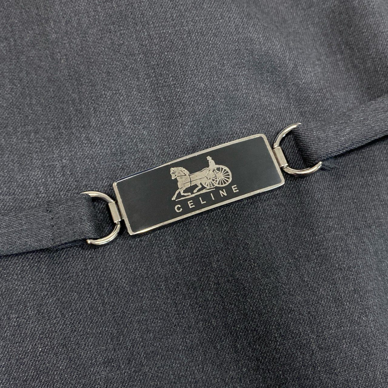 31b12 CELINE セリーヌ 馬車ベルト付き Aラインワンピース サイズ38 グレー Vintage Dress ドレス フランス製t18r