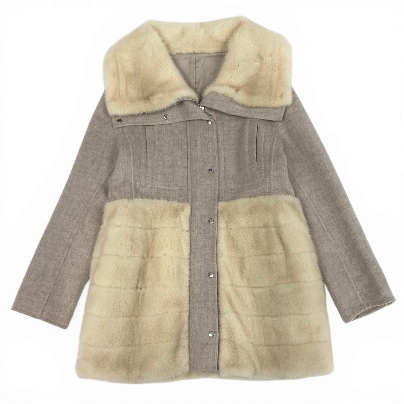 41c10 パールミンク × ウール ジップコート ホワイト ベージュ 本毛皮 Pearl Mink Fur × Wool Zip Coatt18r