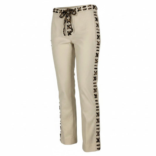 Eg23 【美品】YVESAINTLAURENT 2002年 トムフォード期 モンバサコレクション レースアップトラウザーズ 38サイズ アイボリー コットン100％ レディース 女性用k02i