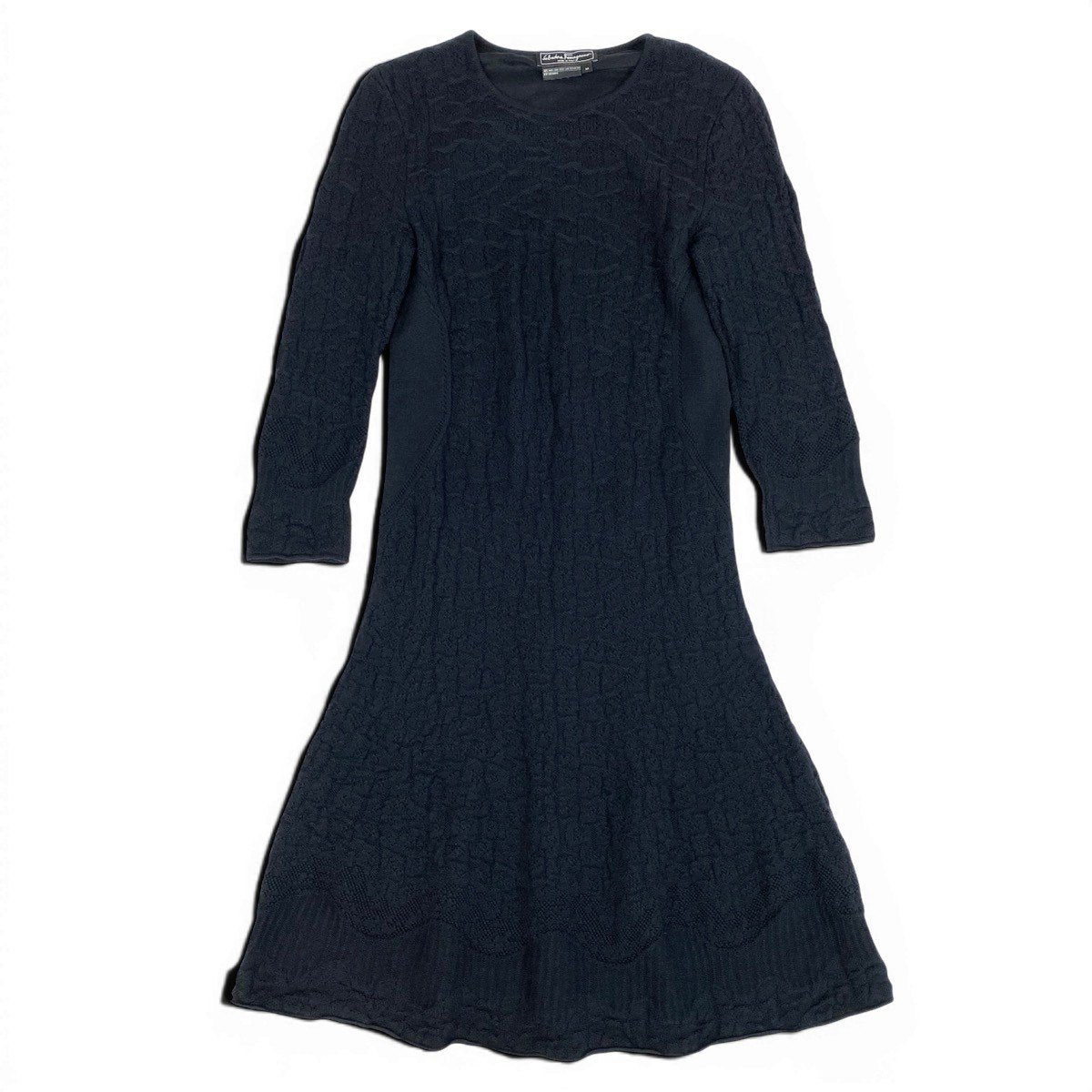 Ee25 Salvatore Ferragamo サルヴァトーレフェラガモ ロング ニットワンピース  サイズM ネイビー ウール100％ レディース 女性服ta1