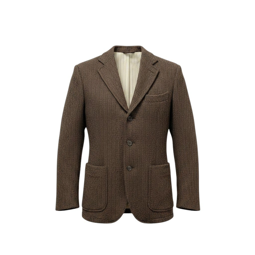 38f15 Freak's store フリークスストア Harris Tweed ハリスツイード テーラードジャケット ツイードジャケット ヘリンボーン柄 サイズS ブラウン系 ウール100％ メンズ 紳士服u02t