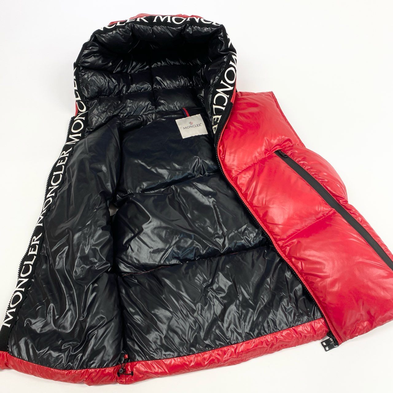14L1《極美品》 MONCLER モンクレール 20-21AW AGNEAUX アニョー ロゴテープ ダウンベスト F20911A51C00 サイズ2 レッド DOWN VESTt18r