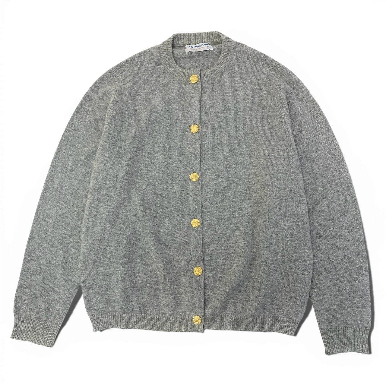 27a9 Ballantyne バランタイン ピュアカシミヤ 100％ ニットカーディガン サイズ44 グレー Pure Cashmere Knit Cardigan 金ボタンt18r