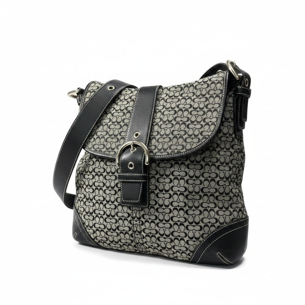 g18 【美品】 COACH コーチ シグネチャー ショルダーバッグ グレー ブラック キャンバス レザー レディースt18r