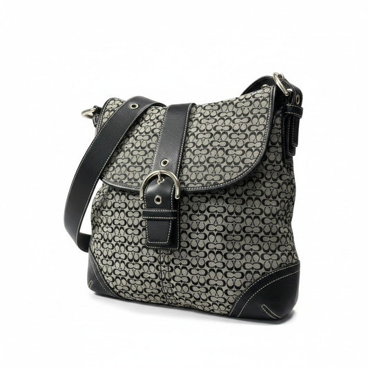 g18 【美品】 COACH コーチ シグネチャー ショルダーバッグ グレー ブラック キャンバス レザー レディースt18r