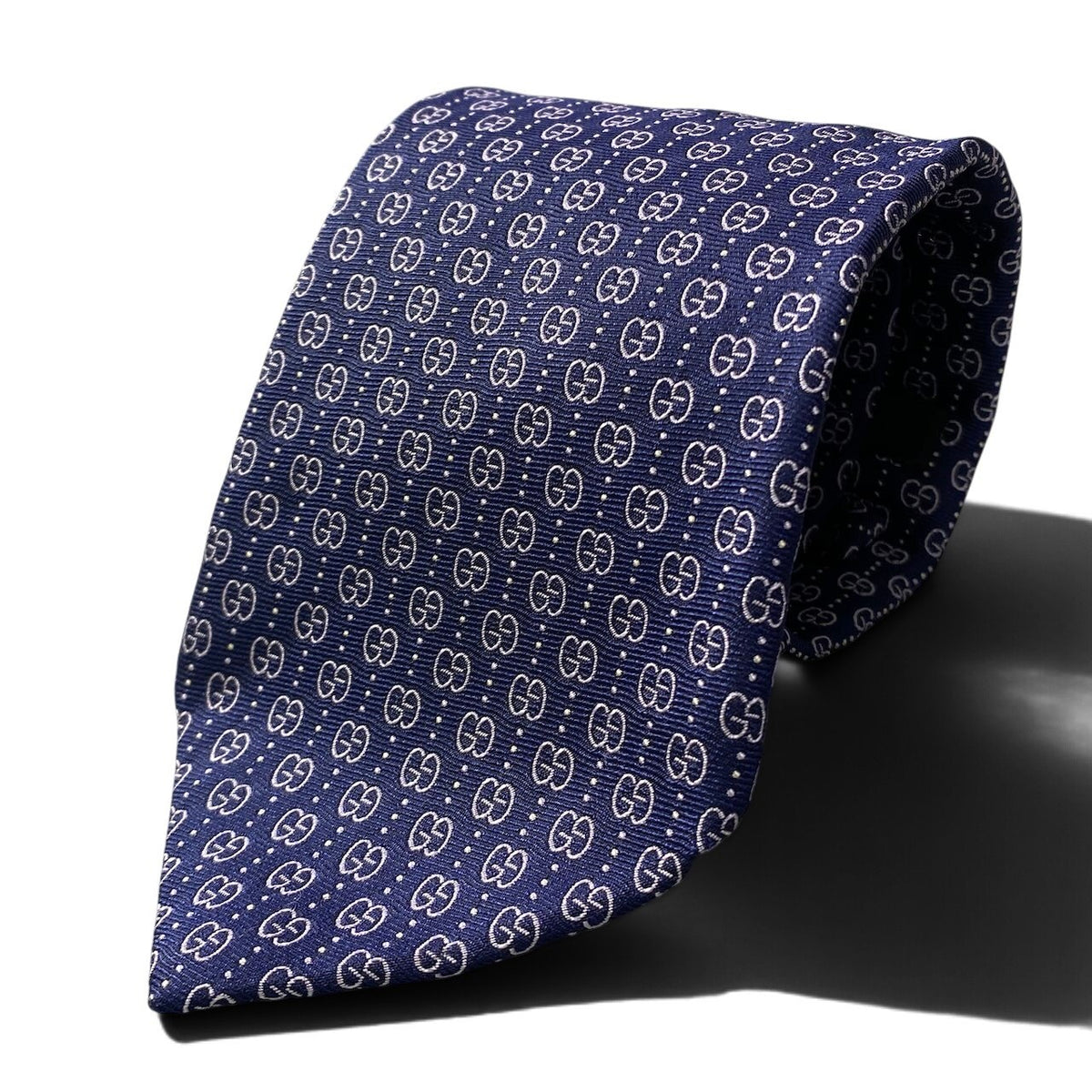 j19 《美品》 GUCCI グッチ GG柄 ネクタイ ネイビー シルク100 メンズ 小物 イタリア製u02t