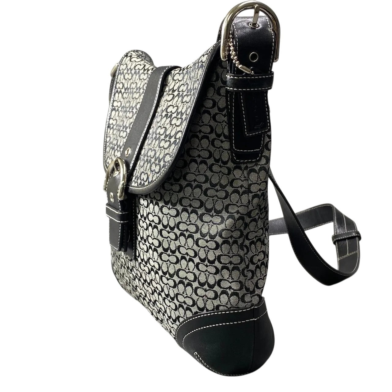 g18 【美品】 COACH コーチ シグネチャー ショルダーバッグ グレー ブラック キャンバス レザー レディースt18r
