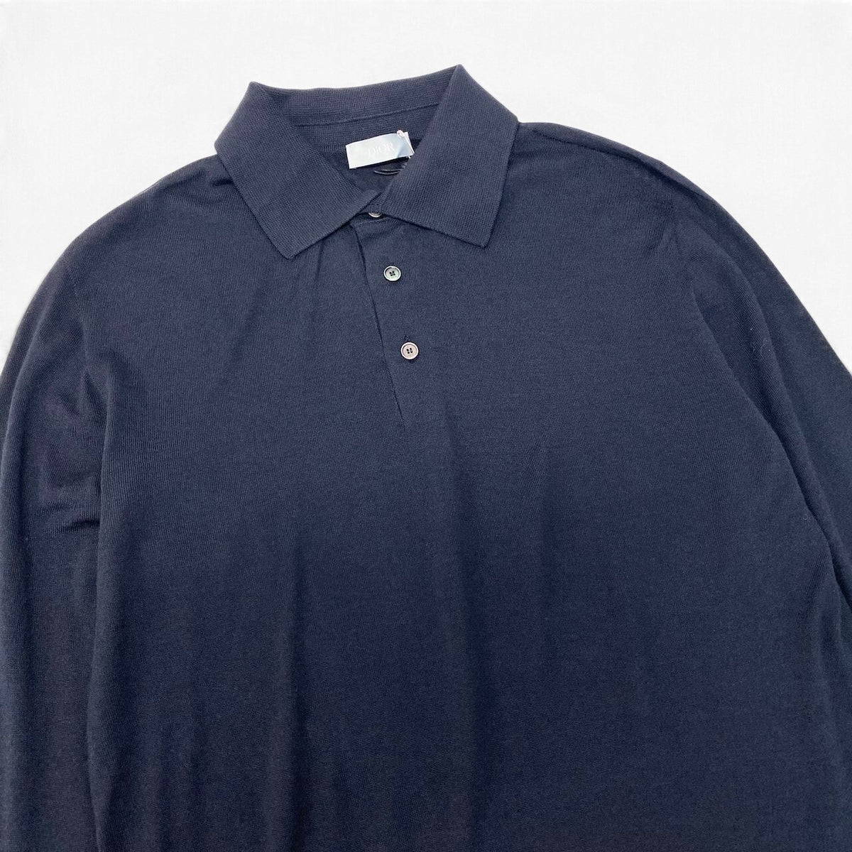 47j16 【未使用】 DIOR HOMME ディオール オム Bee刺繍 ロングスリーブ ニットポロシャツ 013M600AT069 サイズM ブラック ウール100％ メンズu02t