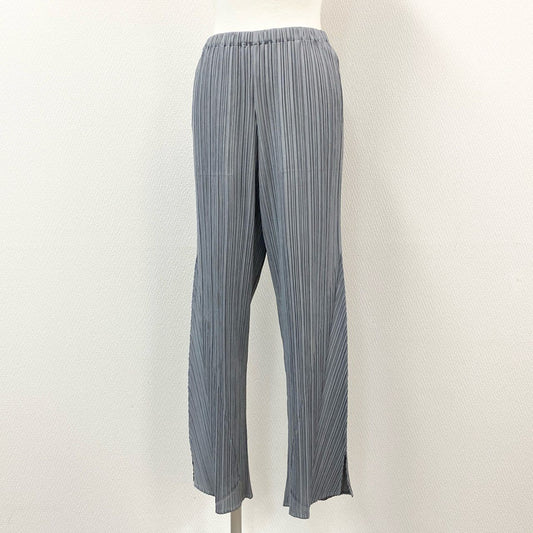 59e9 PLEATS PLEASE プリーツプリーズ イッセイミヤケ スリット入り 変形パターン プリーツパンツ ボトム PP71-JF412 サイズ4 ライトグレー レディース 女性用