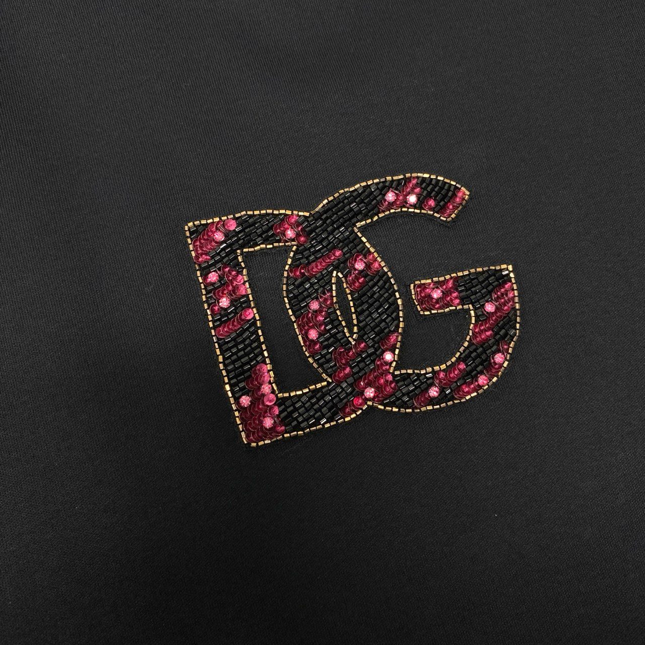 Ic5 《極美品》 DOLCE&GABBANA ドルチェアンドガッバーナ ビーズロゴ ドロップショルダー Tシャツ Embroidered Logo T-shirt サイズXS ブラック D&Gt18r