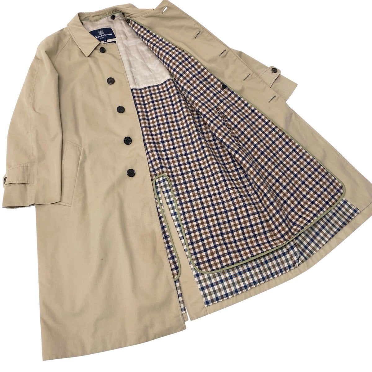 52h18 Aquascutum アクアスキュータム 英国製 ライナー付 ステンカラーコート ロングコート 40S ベージュ メンズu02t