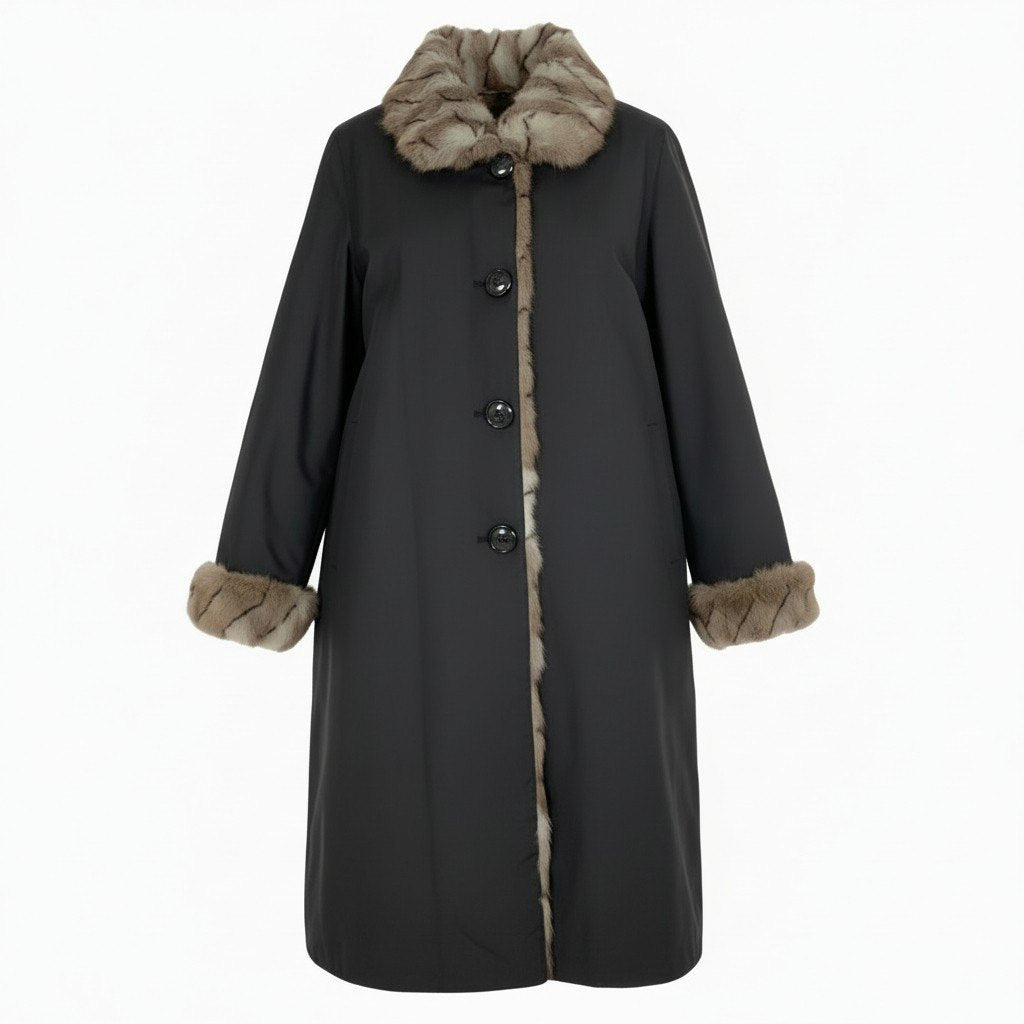 7b22《未使用品》 ロリスファー リバーシブル ロングコート サイズF 本毛皮 シルク ロシアンリス Fur Coat タグ付t18r