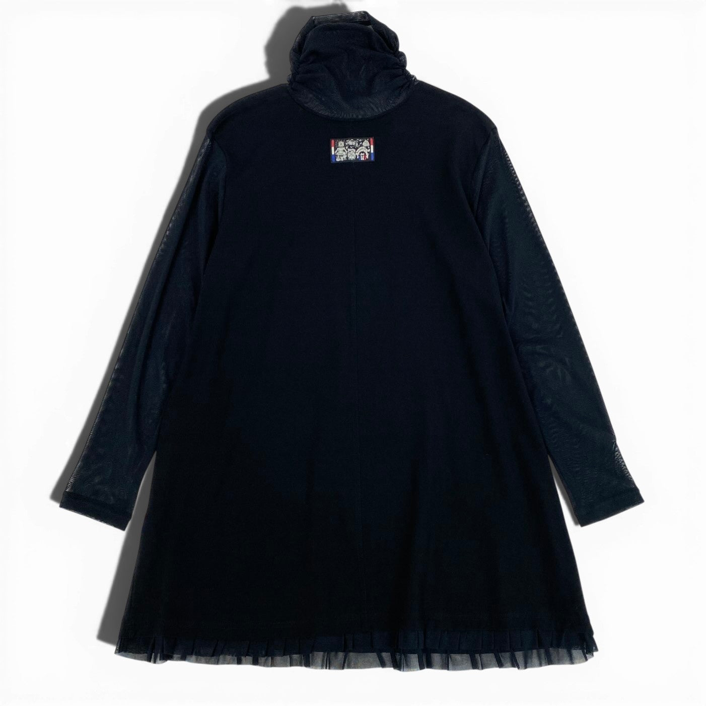 8c11 TOKUKO 1er VOL トクコプルミエヴォル チュニックワンピース シアースリーブ ハイネック フロントロゴプリント ストレッチ レディース 女性服 サイズ9 ブラックu02t