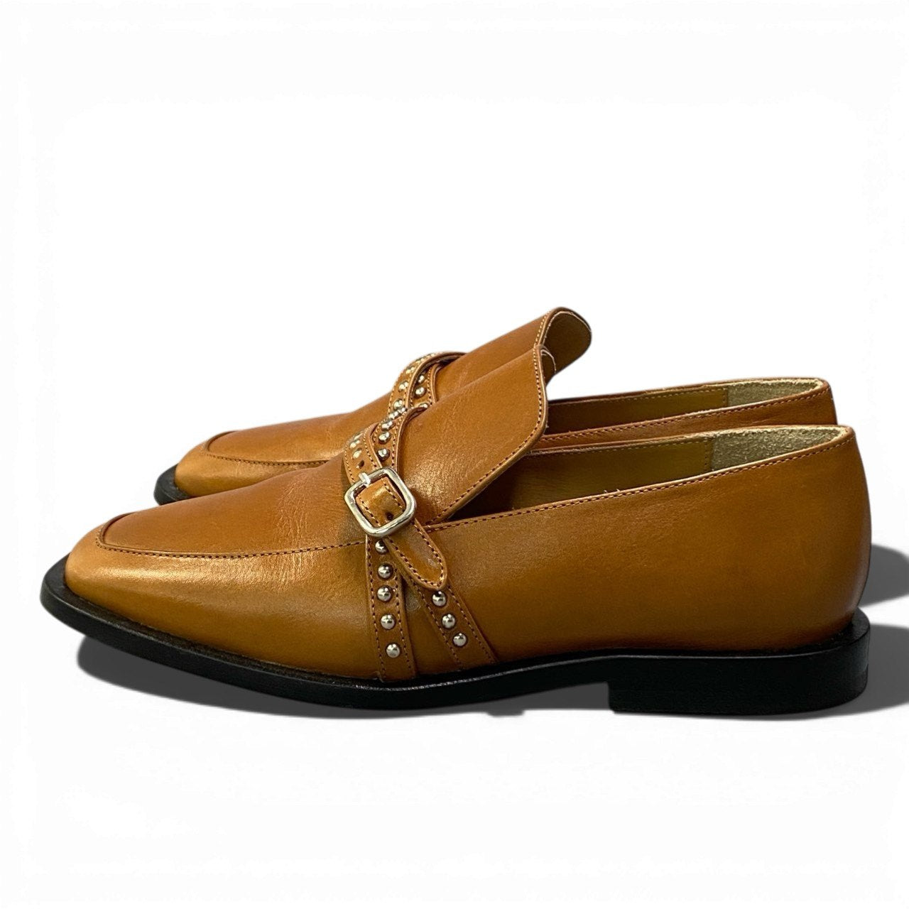 1b26 J&M DAVIDSON ジェイ&エムデヴィッドソン スタッズベルト ローファー レザーシューズ レディース 女性靴 20649N サイズ35 TAN ブラウン系 牛革u02t