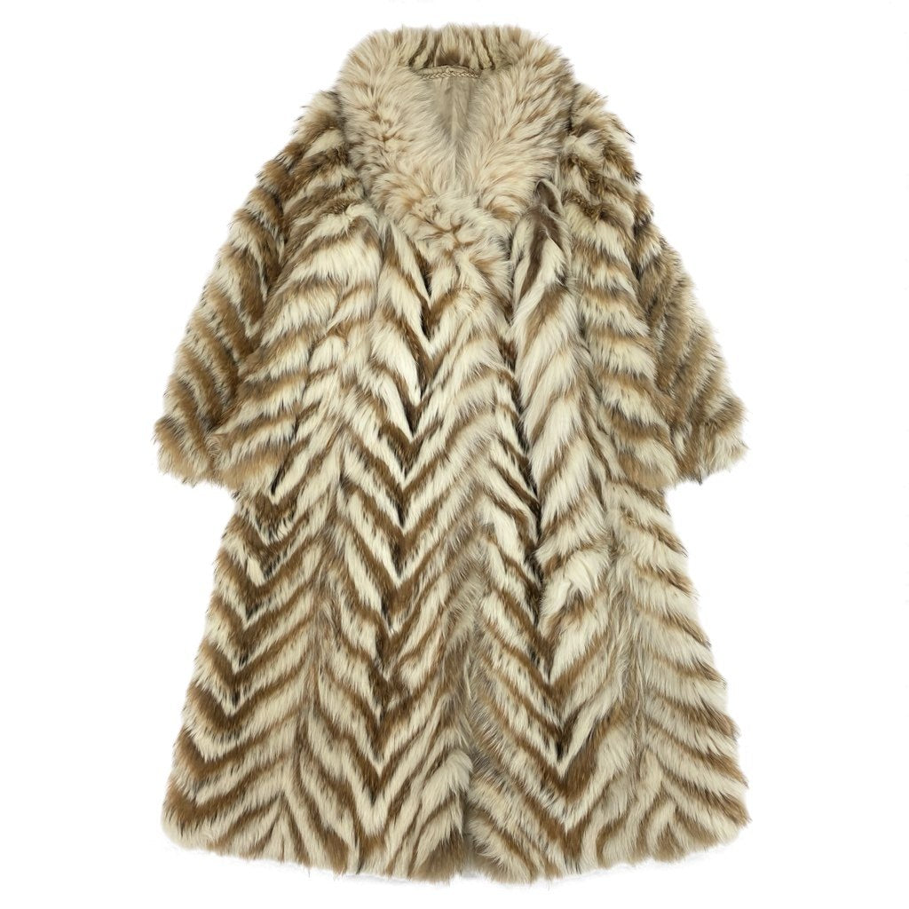 69L15 フォックスファー 超ロングコート 丈112cm ホワイト ブラウン サイズ11 最高級毛皮 FOX FUR レアデザイン リアルファーt18r