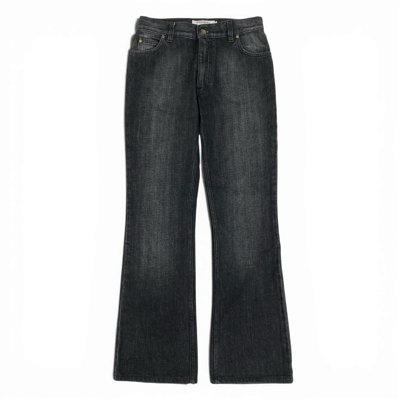 Ma14 Yves Saint Laurent イブサンローラン YSLロゴ バックポケット デニムパンツ ジーンズ サイズ44 ブラック メンズ ボトムk02i