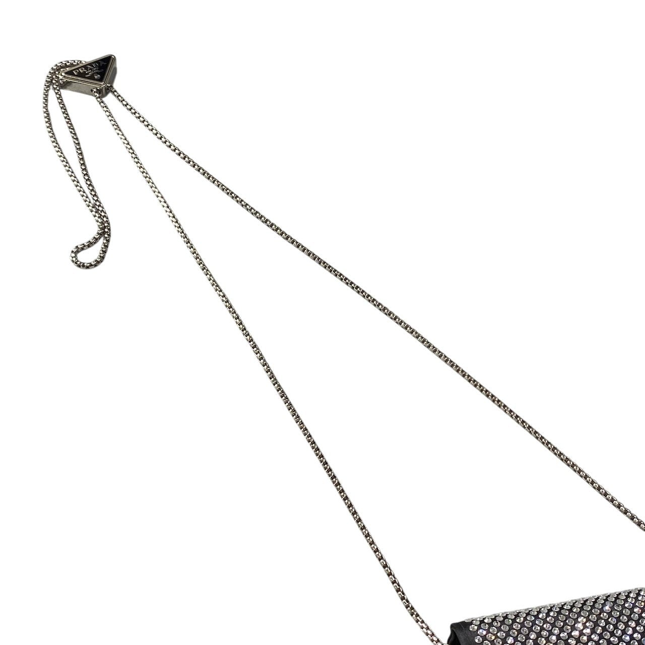 PRADA プラダ ラインストーン フラップカードホルダー ミニバッグ ブラック シルバー レディースta1