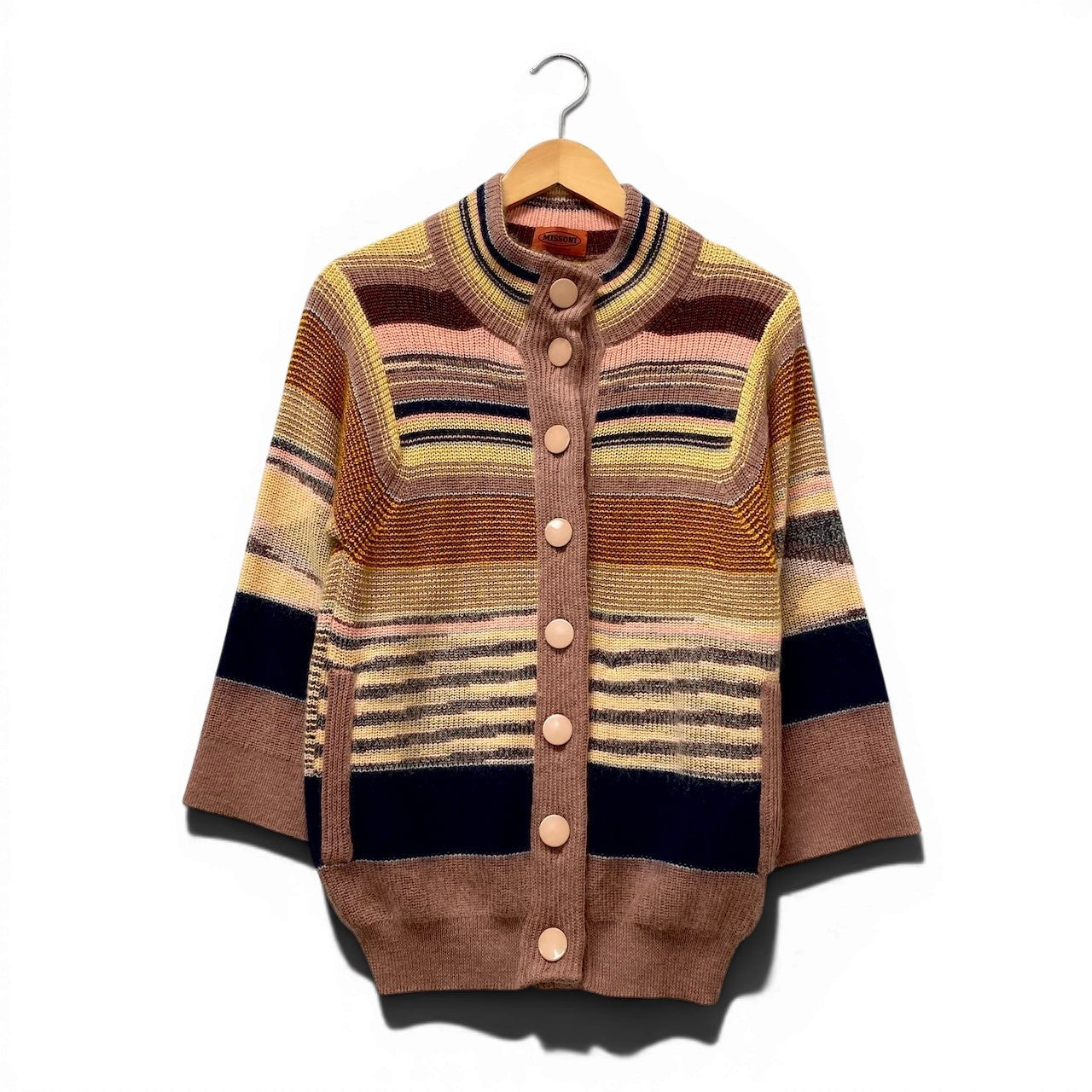 82f16 MISSONI ミッソーニ ニットカーディガン ボーダー柄 ウールブレンド サイズ42 マルチカラー レディース 女性服u02t