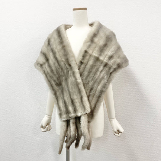 87j23 最高級毛皮 サファイアミンク ミンクファー 毛皮マフラー 大判ティペット 衿巻 シルバーグレー ミンクファー レディースu02t