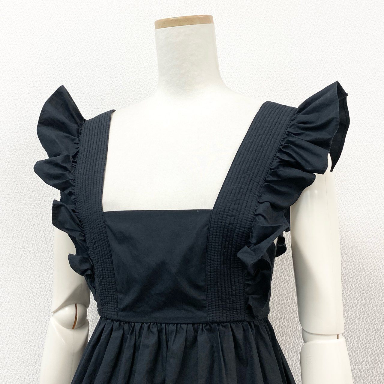 21f17 SELF-PORTRAIT セルフポートレイト ノースリーブ フリルトップス ビスチェ スクエアネック 20S-SS20-014BT 2 ブラック コットン