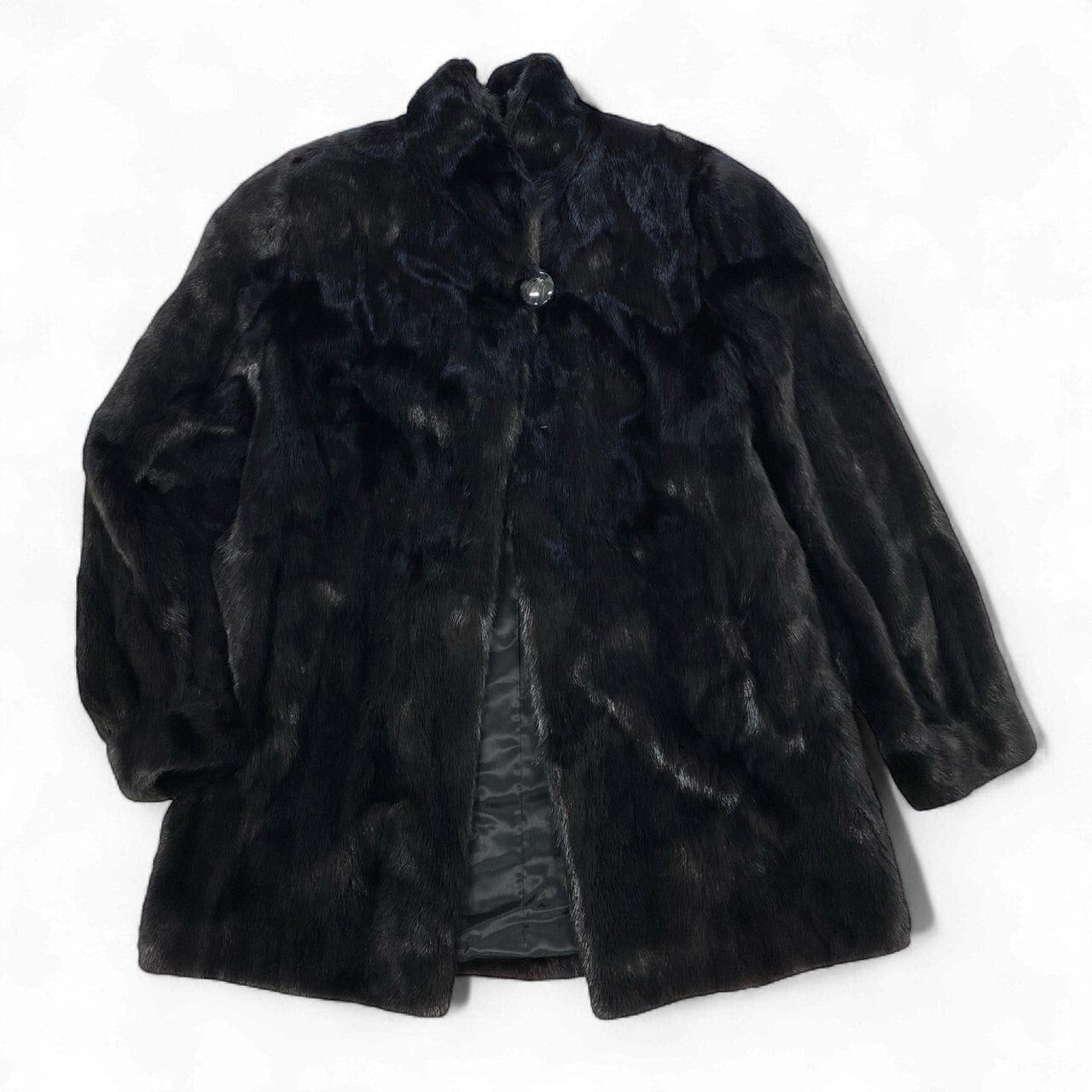 42k14 【美品】 THE INTERNATIONAL COLLECTION インターナショナルコレクション ファーコート 毛皮コート ミンクファー セミロングコート ダークミンク Fサイズ ブラック レディースu02t