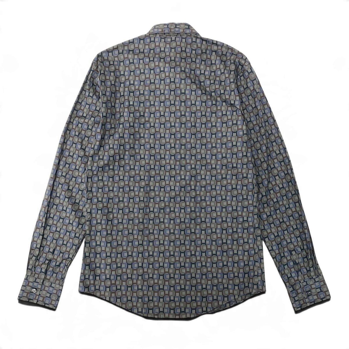 21j16 【極美品】 Hermès エルメス ロングスリーブ セリエシャツ 総柄 サイズ39-15 1/2 グレー系 コットン100％ メンズu02t