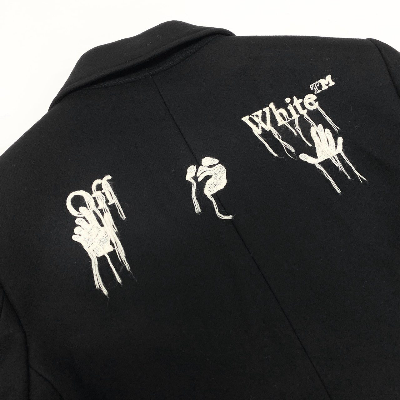 20L2【美品】Off White オフホワイト ダブルブレストロングコート ウールコート アウター OMER003E20FAB001 Lサイズ ブラック メンズo07t