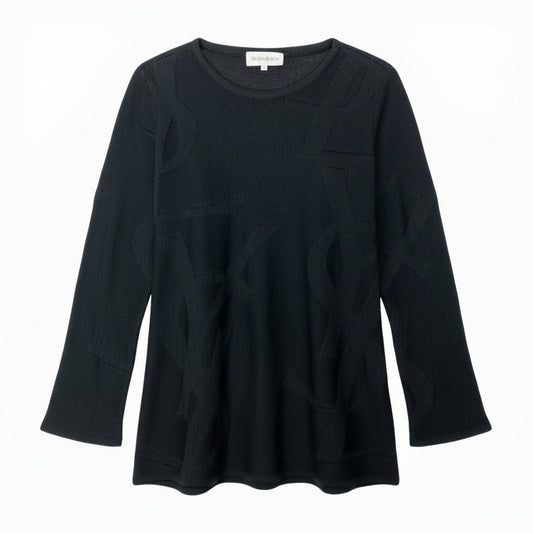 Ic5 YVESSAINTLAURNENT イヴサンローラン ロングスリーブニット エンボスデザイン ニットセーター Lサイズ ブラック レーヨン100％ レディース 女性用o07t