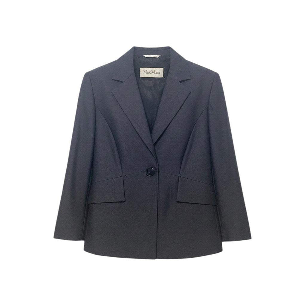 2h28 【美品】 MaxMara マックスマーラ テーラードジャケット アンコンジャケット 薄手 フォーマル サイズ42 ネイビー レディース 女性用u02t