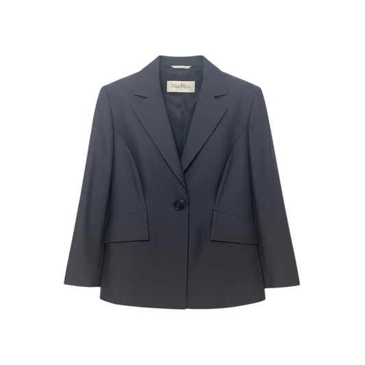 2h28 【美品】 MaxMara マックスマーラ テーラードジャケット アンコンジャケット 薄手 フォーマル サイズ42 ネイビー レディース 女性用u02t