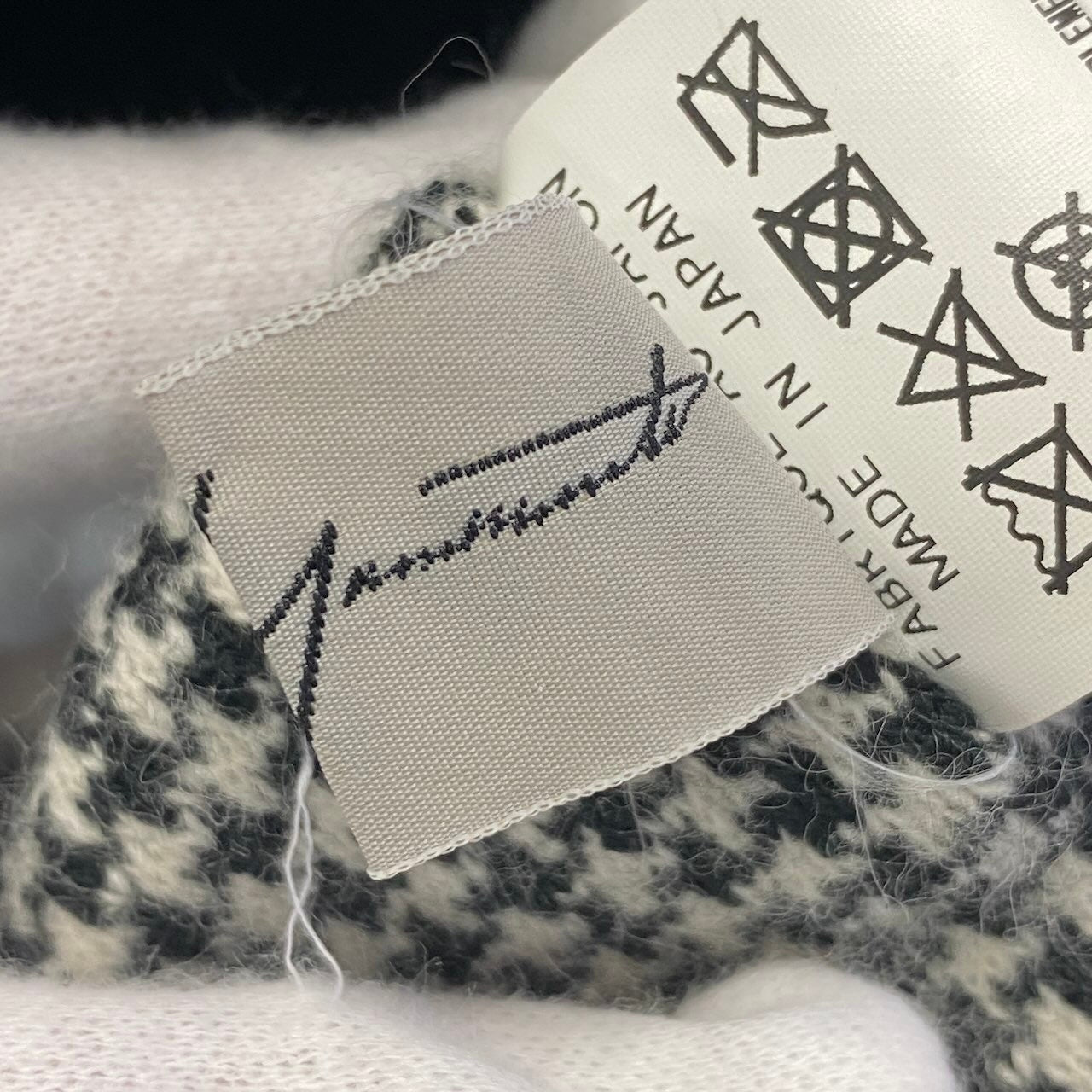 g7 Yohji Yamamoto ヨウジヤマモト 千鳥チェック × ファー スヌード ネックウォーマー ブラック マフラー 山本耀司t18r