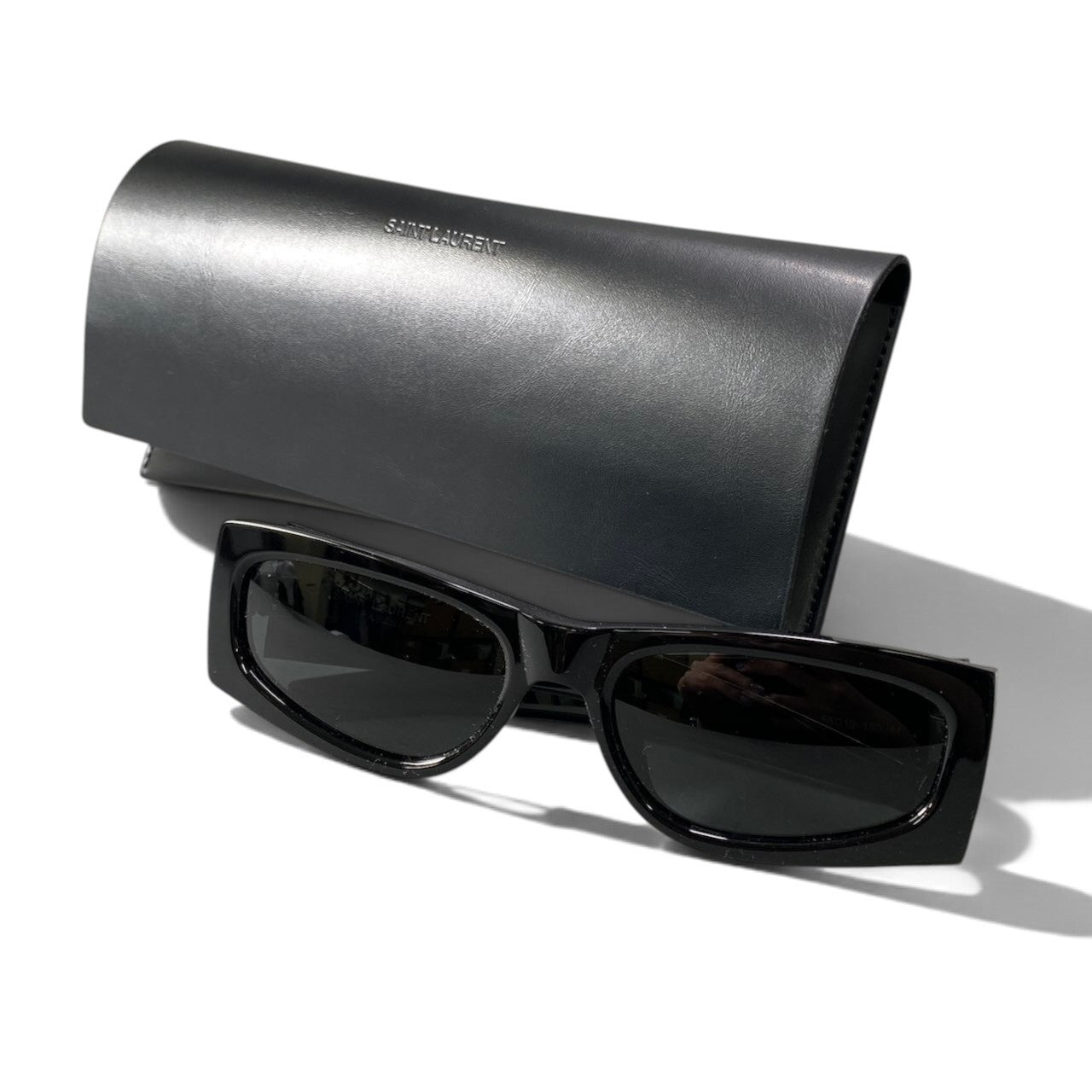 h12【極美品】SAINTLAURENT レクタンギュラーサングラス YSLロゴ SL M140/F 56□18-130 M ブラック アセテート ナイロン レディース 女性用k02i