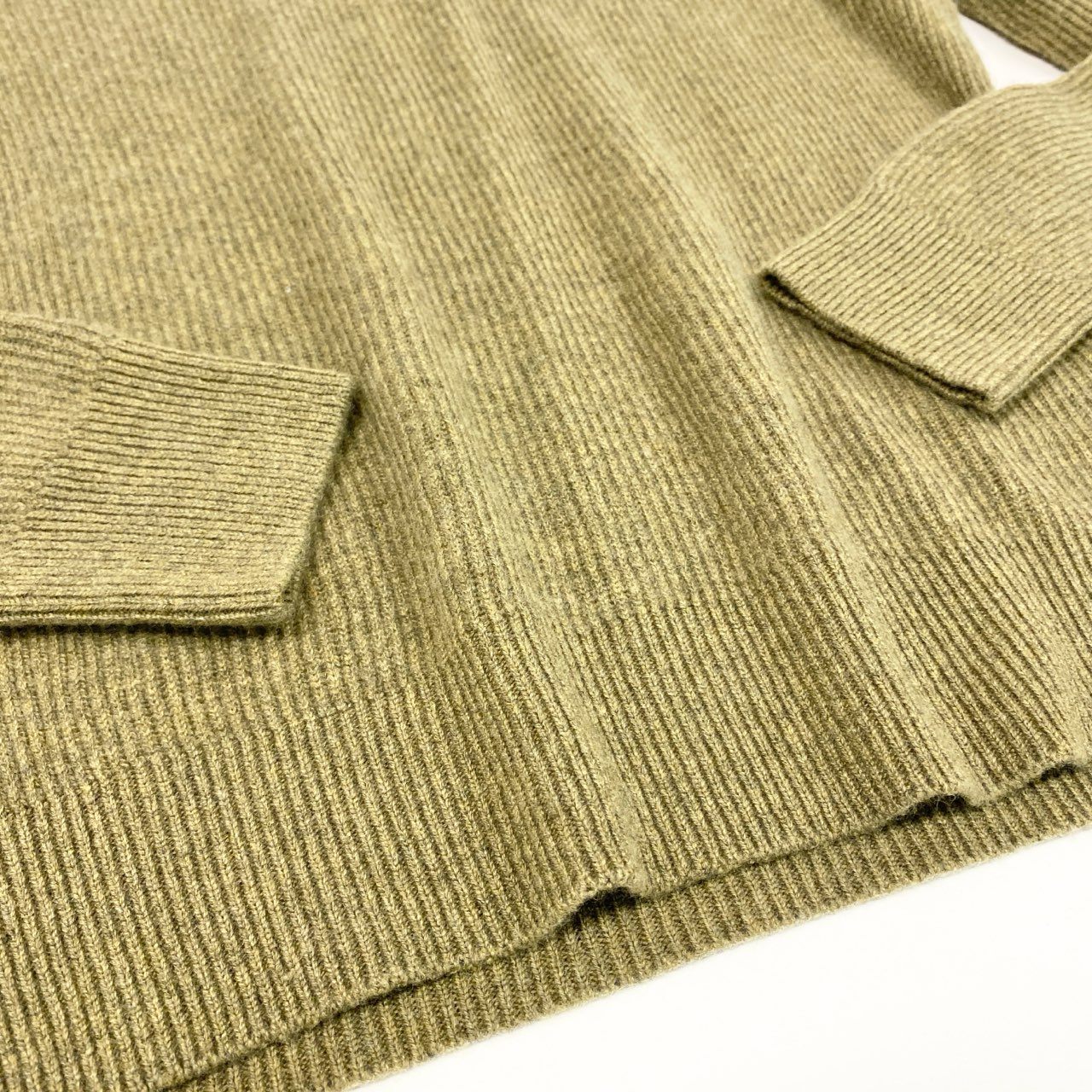 5i12 《美品》 Ermenegildo Zegna エルメネジルドゼニア ハイネック ニット セーター トップス レザーチンストラップ 48/S グリーン カシミヤ メンズu02t