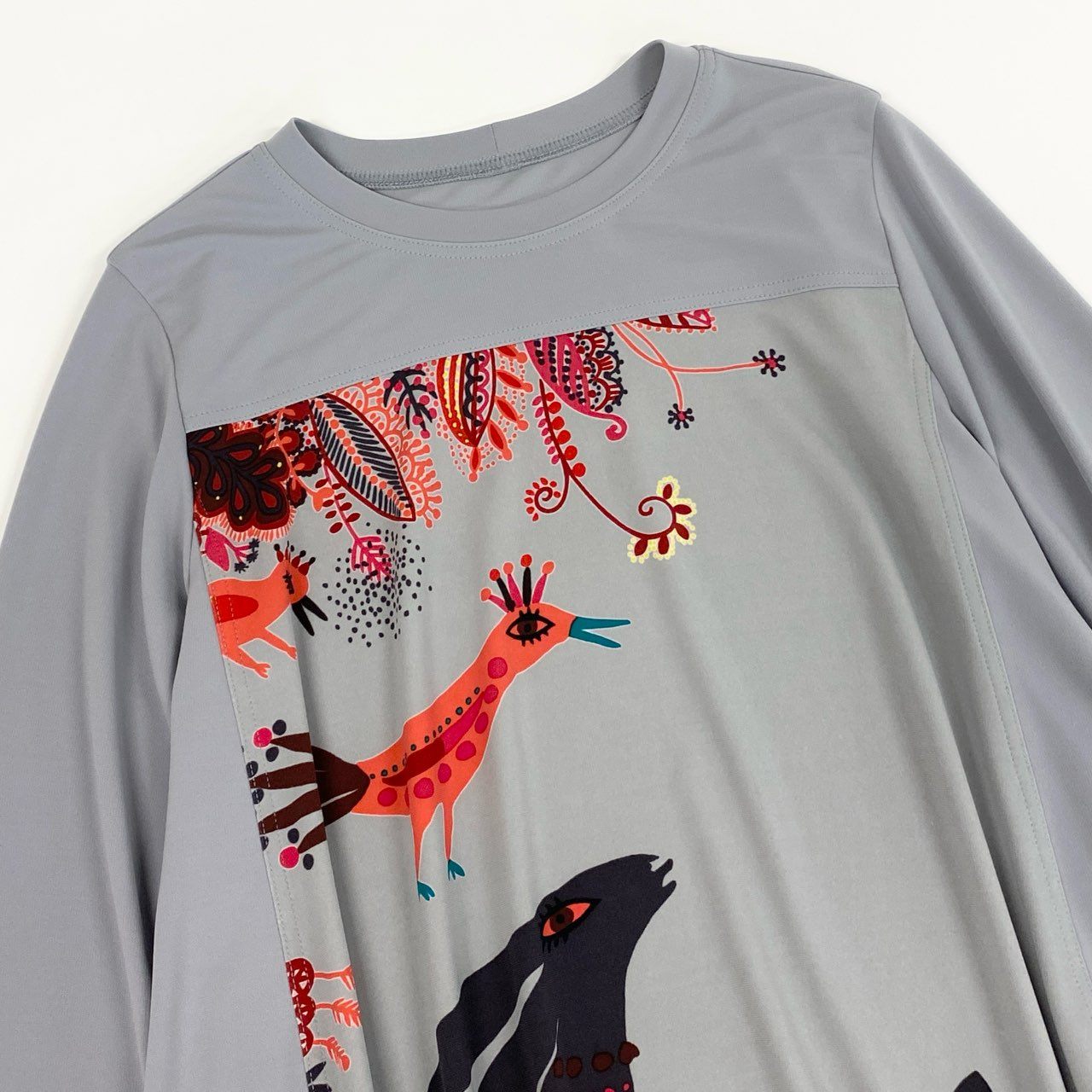 76k21 TOKUKO 1er VOL トクコプルミエヴォル チュニックワンピース サイドリボン アニマルプリント ストレッチ○ レディース 女性用 9 グレーu02t