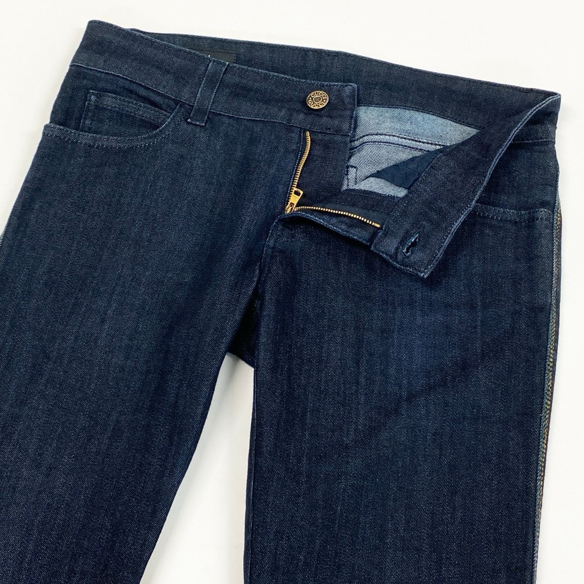 13f6 E GUCCI グッチ ロゴ刺繡 スキニーデニムパンツ 虹 レインボー 310228 XD051 サイズ38 濃紺 レディース 女性用u02t