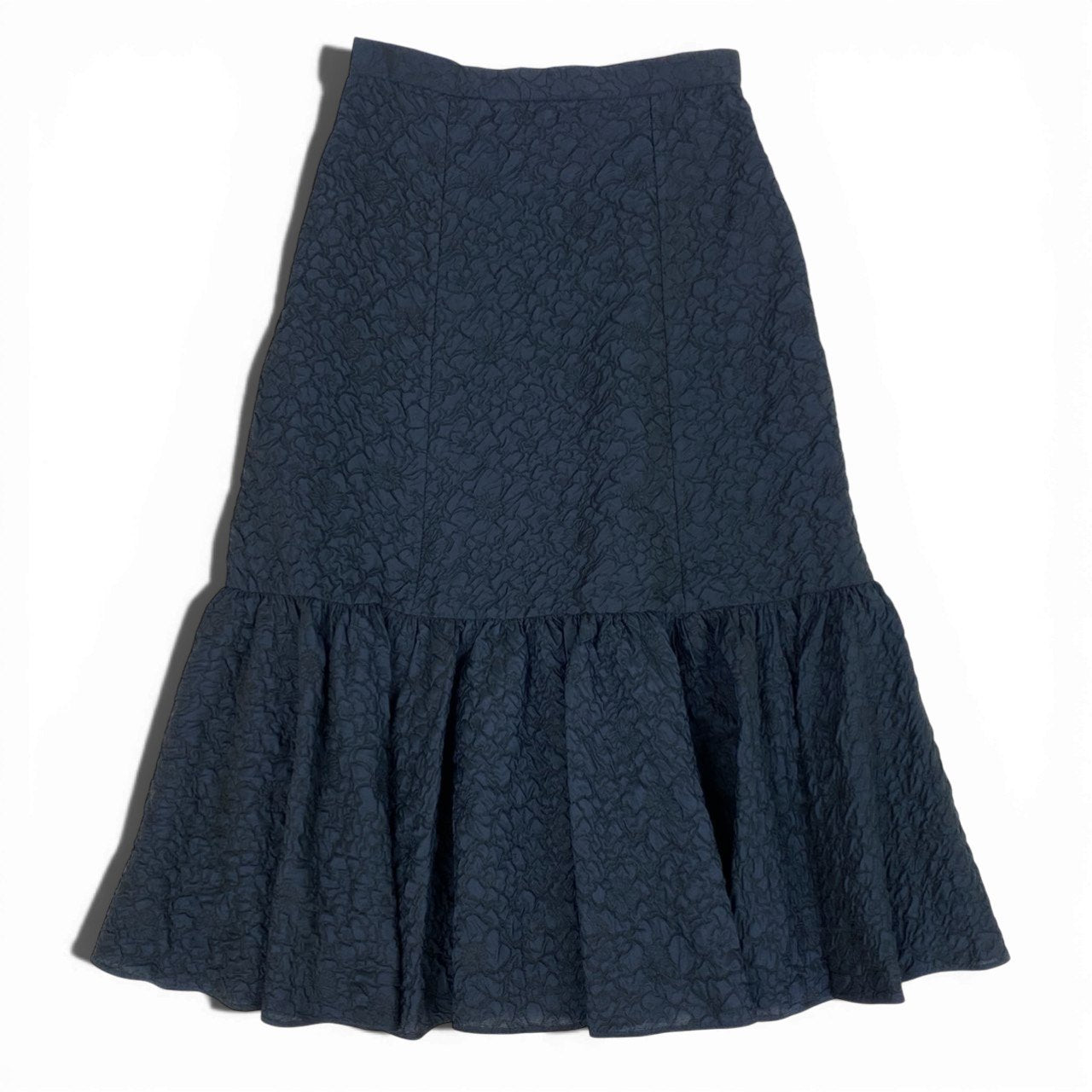 77b27 【新品タグ付き】ERDEM アーデム A LINE MINI SKIRT ジャガード ティアードスカート サイズ8 ネイビー レディース 女性用k02i