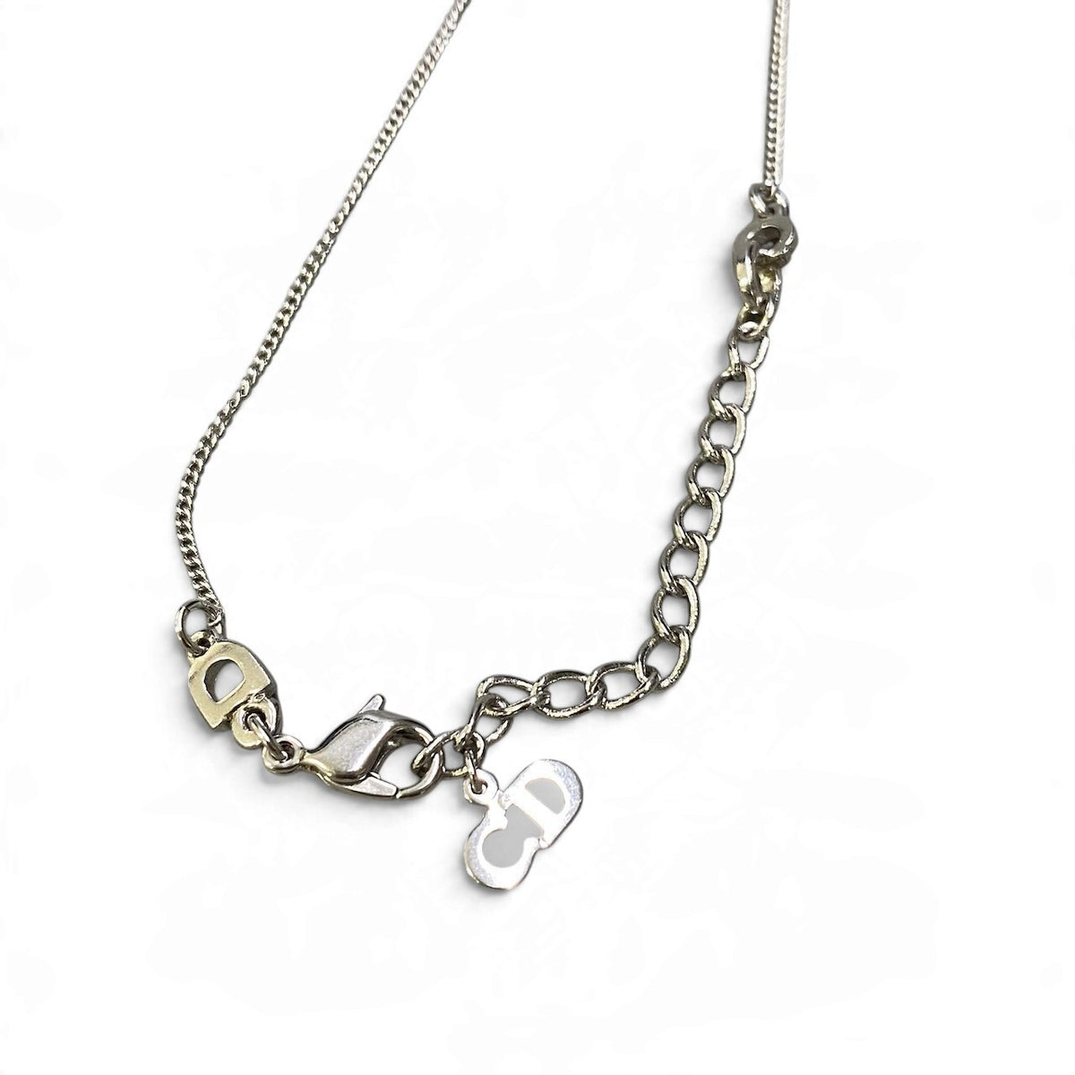 j15 Christian Dior クリスチャンディオール ロゴラインストーン プレートネックレス Logo Rhinestone Plate Necklace シルバーt18r