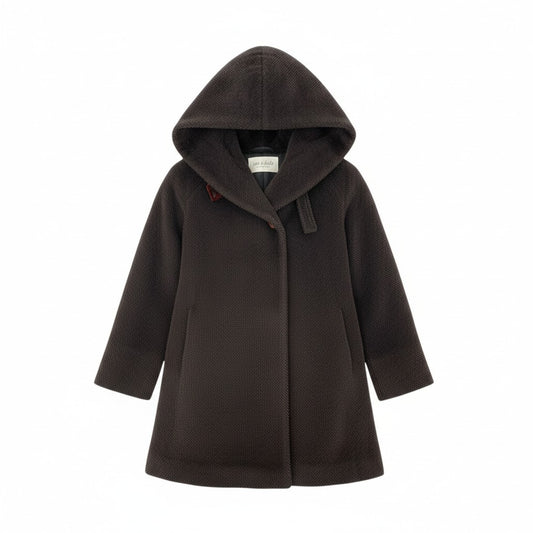 11k21 jun ashida ジュンアシダ イタリア製 フーデットコート ウールコート  PIACENZA ベビーラマ レディース 女性用 アウター 42 ブラウン系u02t