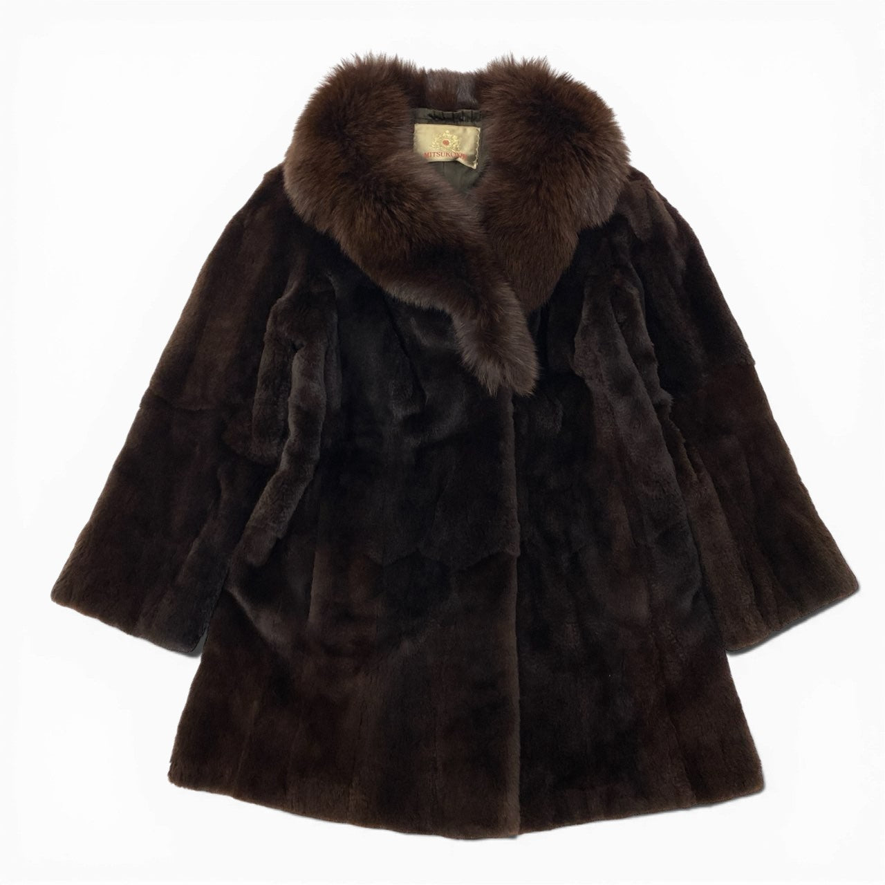 45a15 MITSUKOSHI 三越 レッドフォックス × シェアードファー コート サイズF ブラウン 本毛皮 Red Fox Fur Coatt18r