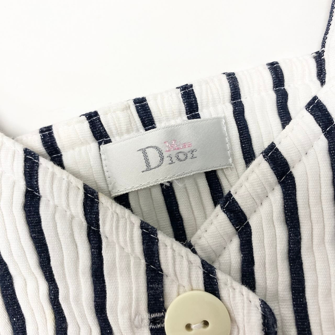 46c24 Miss Dior ミスディオール タンクトップ ノースリーブカットソー ストライプ柄 Mサイズ ホワイト ネイビー レディース 女性用o07t
