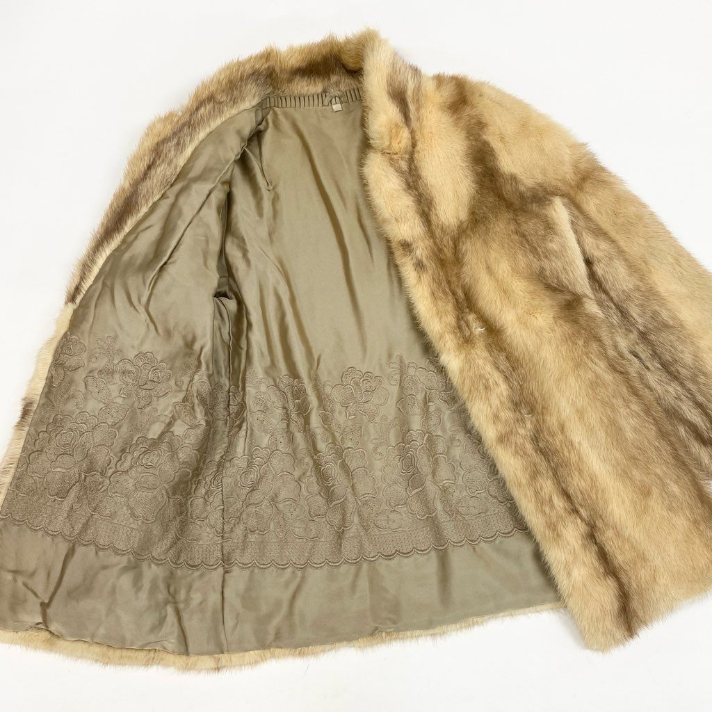 25L15 クロスミンク ファーコート サイズ11号 クリーム系 本毛皮 パステルミンク MINK FUR ポケット有t18r
