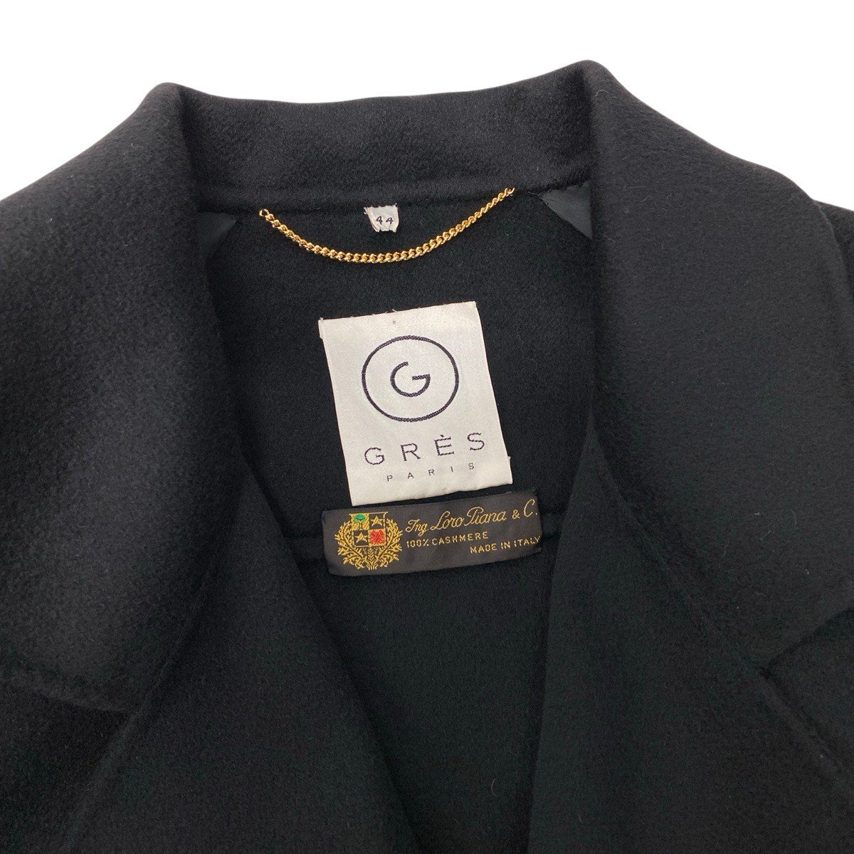 42h18 GRES グレ Loro Piana ロロピアーナ生地 ロングコート カシミヤコート イタリア製 金ボタン 総カシミア ベルト 44 ブラック カシミヤ100％ レディース 女性用u02t